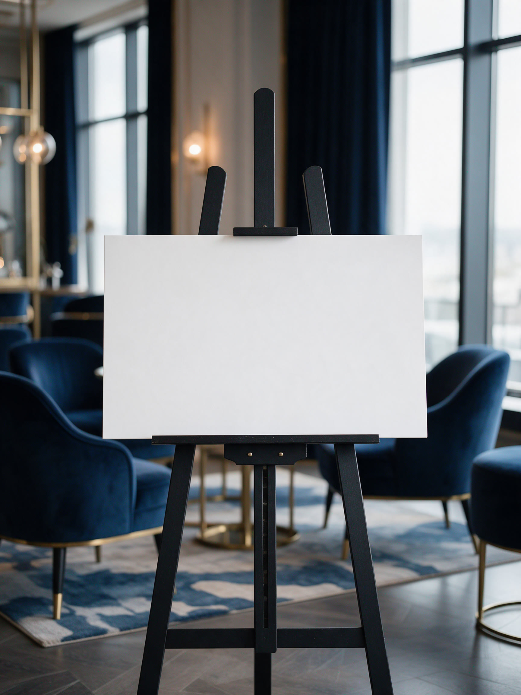 Welcome board on an easel in the lounge