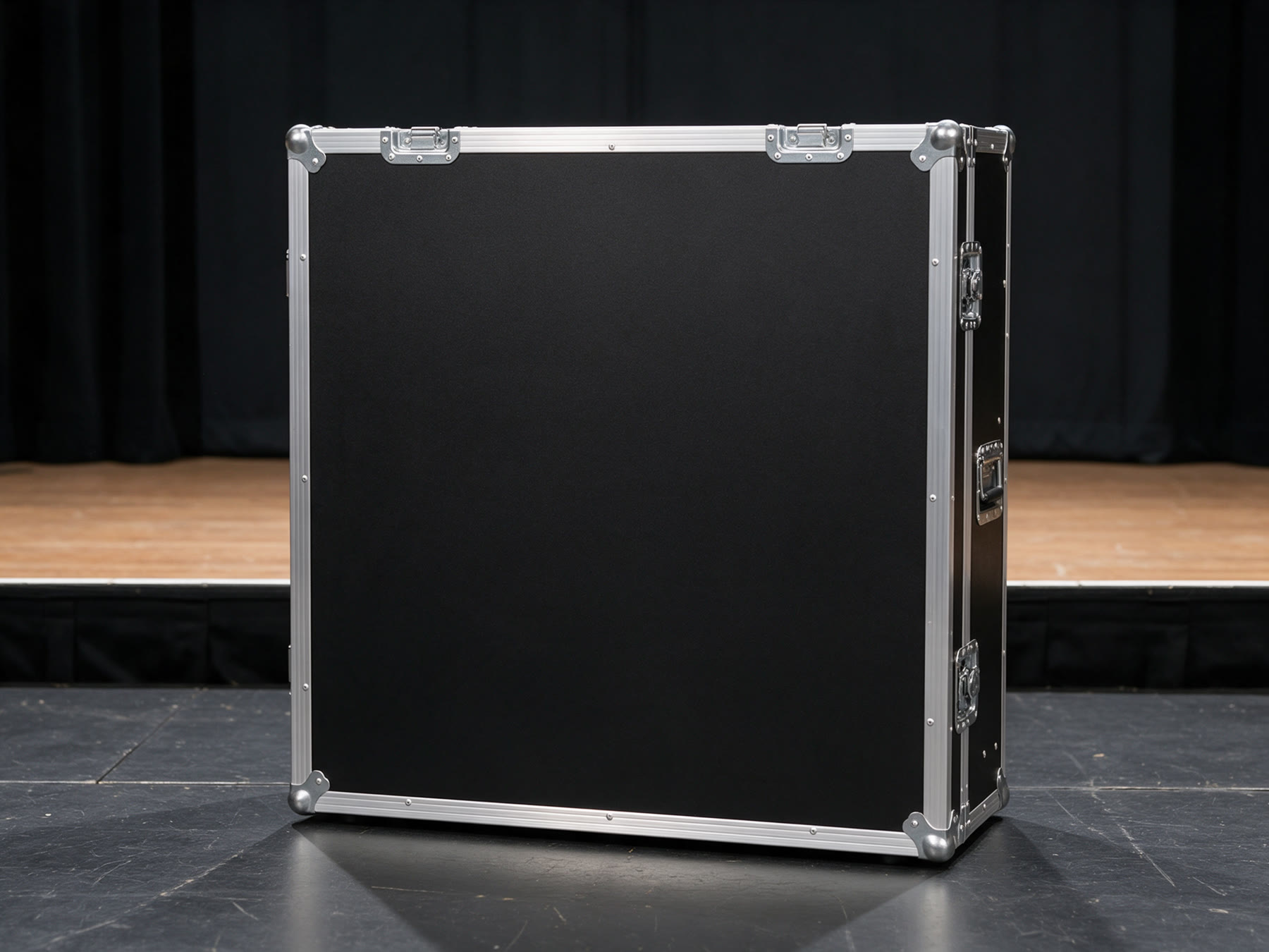 Road case with the LuminaTech logo stenciled on its lid