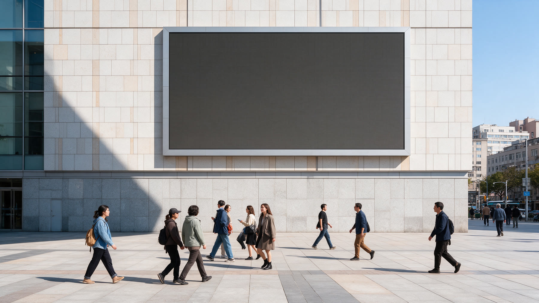 Outdoor LED screen on a building in a plaza