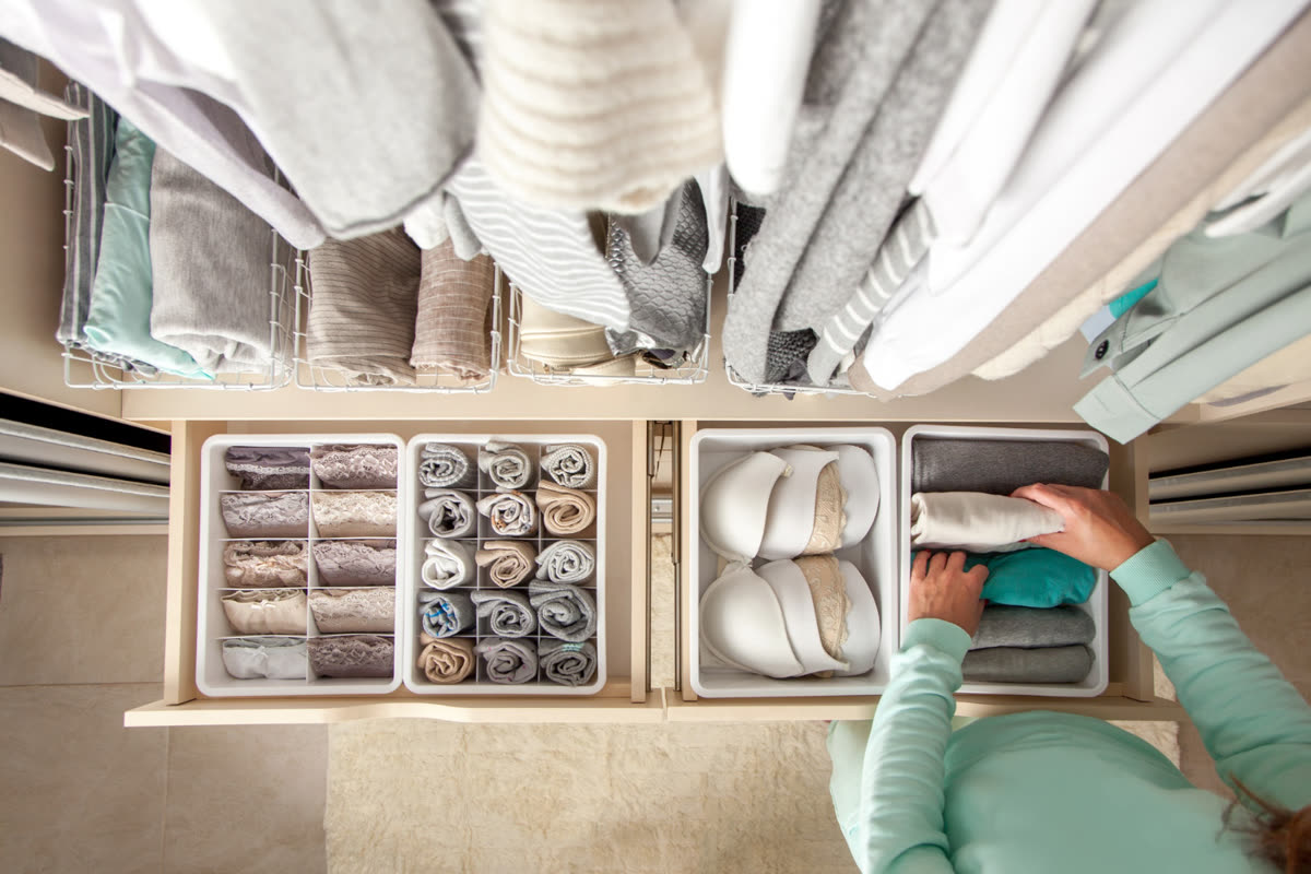 Organized drawer with folded clothes