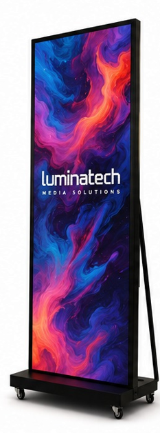 LumiPoster slim LED poster showing the LuminaTech logo